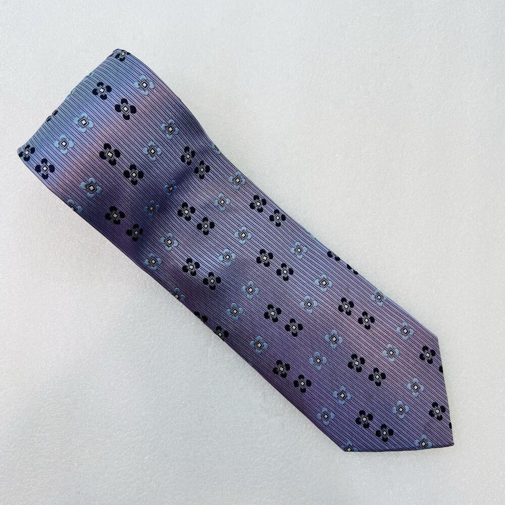 Enro Men's Tall Silk Tie Blue Purple Striped Geometric Medallion Necktie